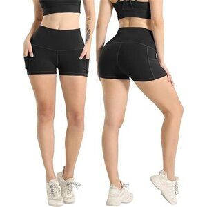 NEW LZYVOO Black High Waisted Spandex Shorts with Pockets, Womens S